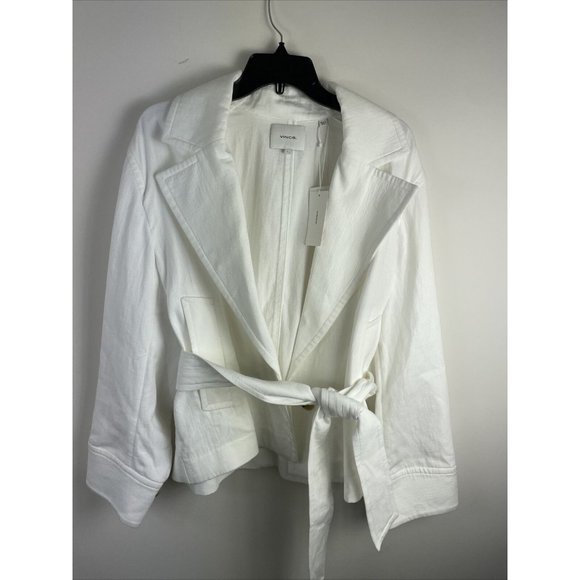 Vince Women's Size L White Belted Cropped Jacket Soft Cotton Long Sleeve NWT 495 - Picture 8 of 12